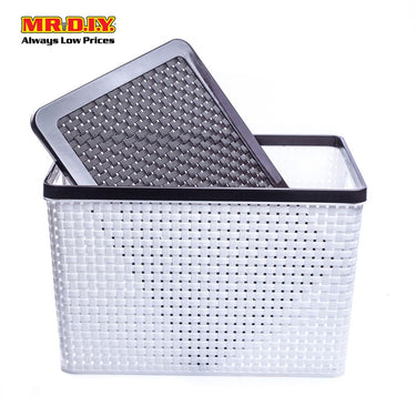 (MR.DIY) FELTON Multipurpose Storage Organizer Plastic Rattan Basket Container With Lid FSB2172 (39 x 28 x 25cm)