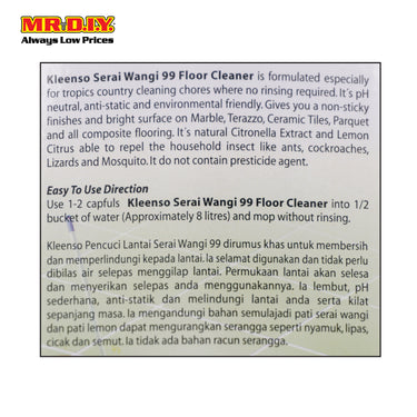 KLEENSO 99 Floor Cleaner Serai Wangi (900g)