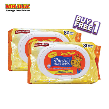 PUREEN Extra Moist Baby Wipes Fragrance Free with Clip Cover (2pcs x 80's)