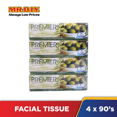 PREMIER Facial Tissue 1 Ply  (4 Boxes X 90's)