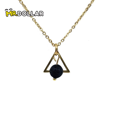 HIAS JEWELLERY Gold Necklace with Black Lava Natural Diffuser Stone - Triangle
