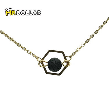 HIAS JEWELLERY Gold Necklace with Black Lava Natural Diffuser Stone - Hexagon