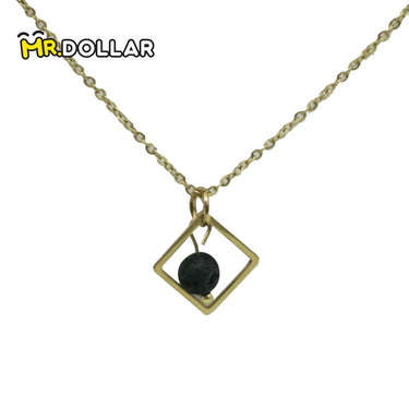 HIAS JEWELLERY Gold Necklace with Black Lava Natural Diffuser Stone - Square