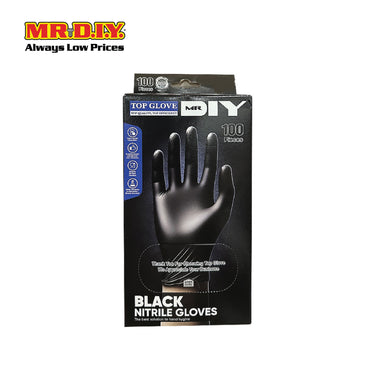 (MR.DIY) TOP GLOVE Nitrile Gloves Black 100 pcs (Size S,M,L)