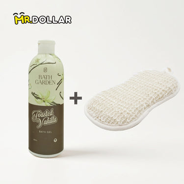 [BUNDLE] BATH GARDEN Bath Gel Body Wash (300ml) Toasted Vanilla + (MR.DIY) Bath Sponge