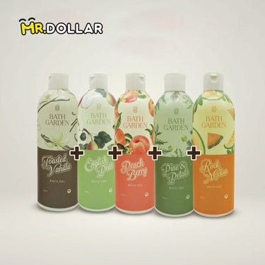 [BUNDLE] BATH GARDEN Bath Gel Body Wash (300ml) Toasted Vanilla + English Pear + Peach Berry + Pine & Petal + Rock Melon