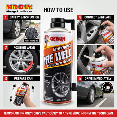 GETSUN Emergency Tyre Weld Puncture Repair (450ml)