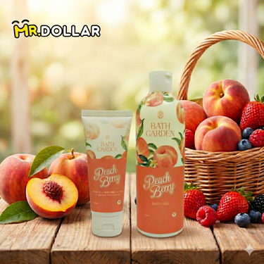 [BUNDLE] BATH GARDEN Bath Gel Body Wash (300ml) + Body Lotion (100ml) Peach Berry