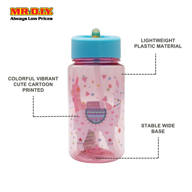 (MR.DIY) Kids Cute Cartoon Lightweight Plastic Water Bottle School With Straw (500ml)