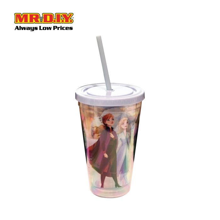 Plastic Glass With Lid And Straw, For school, Size: 450 ml
