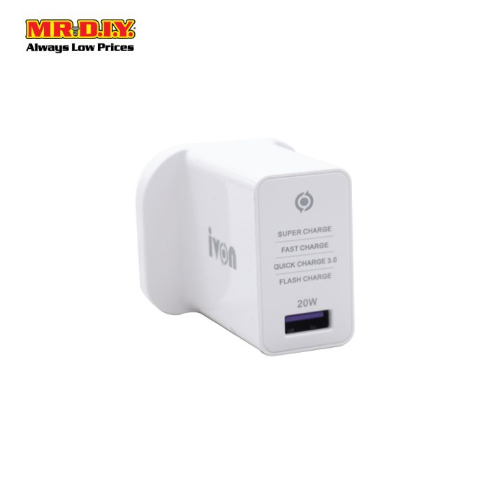 MR.DIY) Super Fast Charger 20W 4.0A Digital Adapter USB Connection Cable