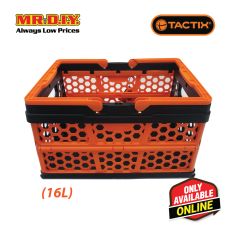 TACTIX Collapsible Knock Down Basket Crate Plastic Storage Organizer With Handle 320236 (16L) (38.3 x 21.3cm x 27.3cm)