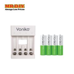 VONIKO USB Rechargeable Auto Power Cut Off Battery with Charger HR6 1.2V AA Set 2000mAh (4 x AA)