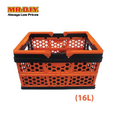 TACTIX Collapsible Knock Down Basket Crate Plastic Storage Organizer With Handle 320236 (16L) (38.3 x 21.3cm x 27.3cm)