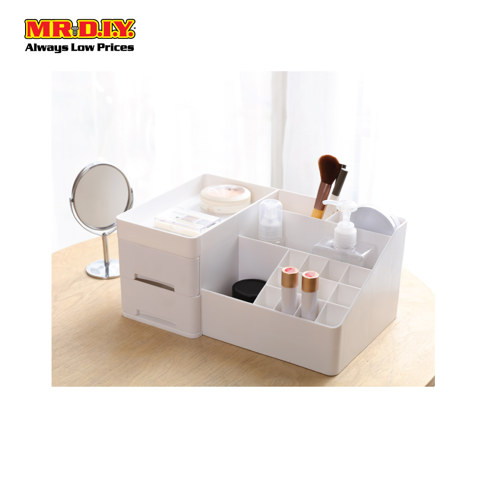 MR.DIY Plastic 2-Drawers Compartment Cosmetic Storage Box Set White ...